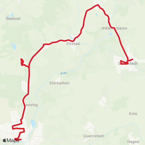 StadtBus/RegionalBus (Umland) Brokstedt > Fitzbek > Kellinghusen map