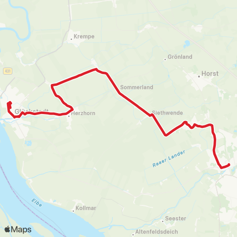 StadtBus/RegionalBus (Umland) Glückstadt > Kiebitzreihe > Elmshorn map