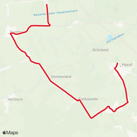 StadtBus/RegionalBus (Umland) Horst > Kiebitzreihe - Sommerland >Neuenbrook map