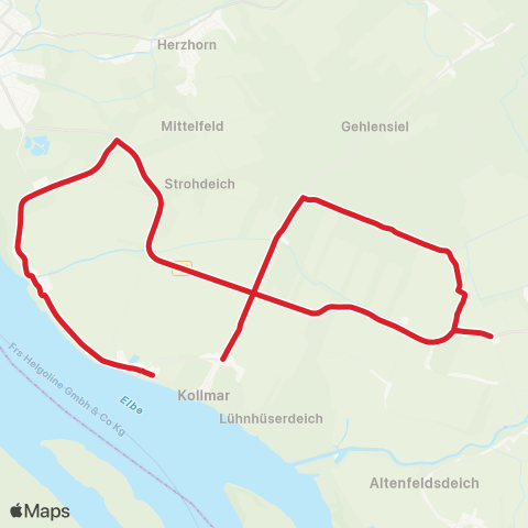 StadtBus/RegionalBus (Umland) Kollmar, Deichreihe - Kollmar Schule map