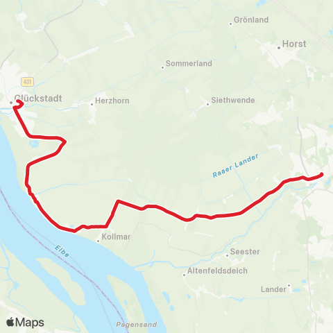 StadtBus/RegionalBus (Umland) Glückstadt > Kollmar > Neuendorf > Elmshorn map