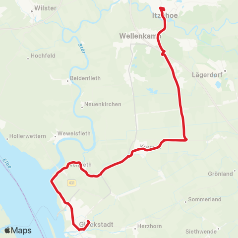 StadtBus/RegionalBus (Umland) Itzehoe, Zob > Bf. Krempe > Glückstadt map