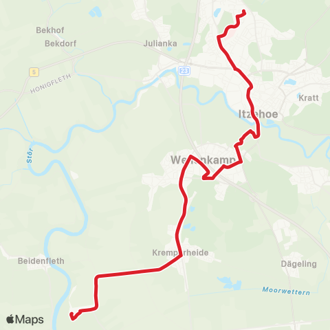 StadtBus/RegionalBus (Umland) Itzehoe > Bf. Kremperheide > Neuenkirchen map