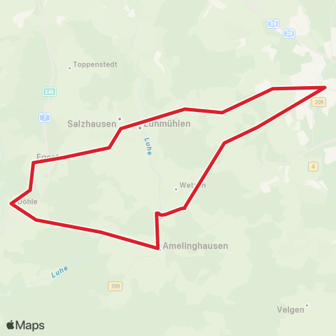 Andere Linien Heide-Shuttle Bf. Lüneburg - Melbeck - Amelinghausen - Döhle - Egestorf - Kirchgellersen map