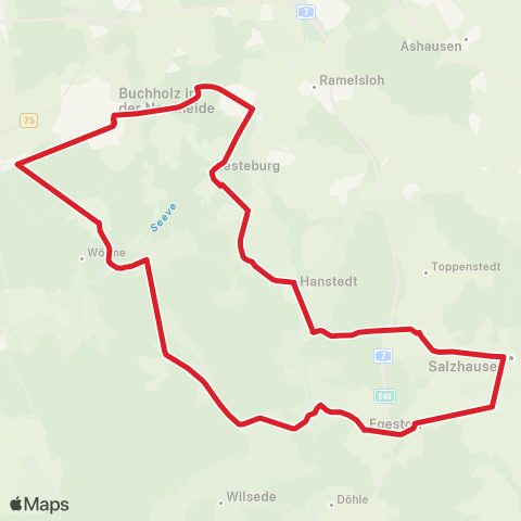 Andere Linien Heide-Shuttle Buchholz - Lüllau / Bendestorf - Jesteburg - Hanstedt - Salzhausen - Egestorf map