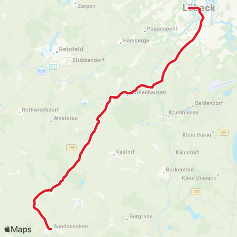 StadtBus/RegionalBus (Umland) Sandesneben >Siebenbäumen - Kronsforde >Lübeck map