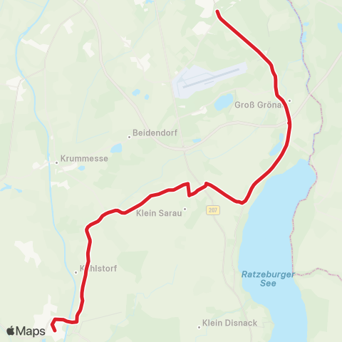 StadtBus/RegionalBus (Umland) Lübeck >Groß Sarau - Klempau >Berkenthin map