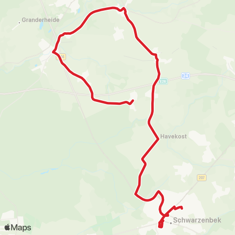 StadtBus/RegionalBus (Umland) Basthorst > Kasseburg> Schwarzenbek map