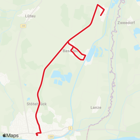 StadtBus/RegionalBus (Umland) Dalldorf >Stötebrück >Lauenburg map