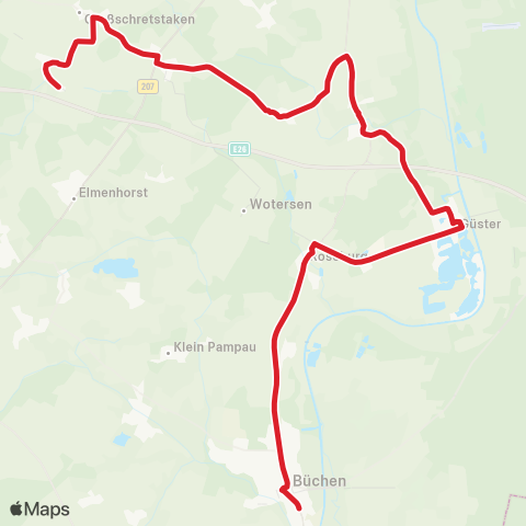 StadtBus/RegionalBus (Umland) Groß Schretstaken > Güster >Büchen map