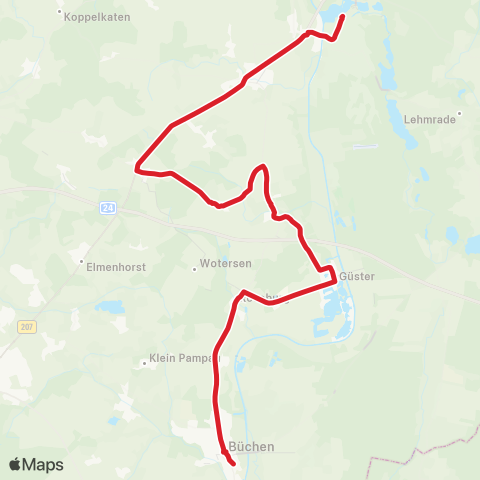 StadtBus/RegionalBus (Umland) Mölln >Woltersdorf - Güster >Büchen map