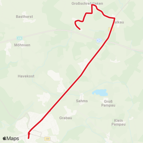 StadtBus/RegionalBus (Umland) Talkau >Elmenhorst >Schwarzenbek map