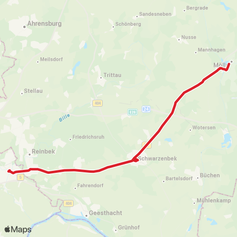 StadtBus/RegionalBus (Umland) Bergedorf > Schwarzenbek > Mölln map