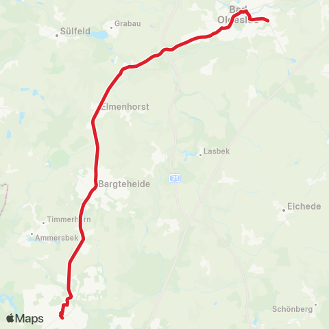 StadtBus/RegionalBus (Umland) Bad Oldesloe > Bargteheide >Bf. Ahrensburg map