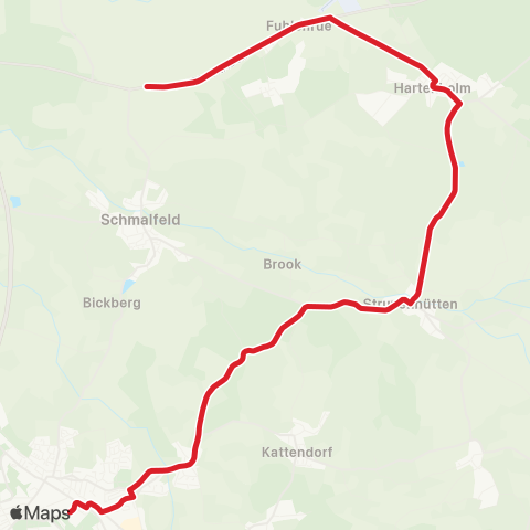 StadtBus/RegionalBus (Umland) Kaltenkirchen > Struvenhütten> Hartenholm map