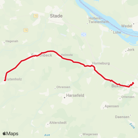 StadtBus/RegionalBus (Umland) Kutenholz > Fredenbeck - Horneburg - Buxtehude >Finkenwerder map