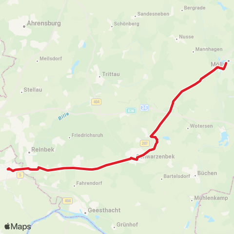 Andere Linien Bf. Bergedorf > Schwarzenbek > Mölln, Zob map