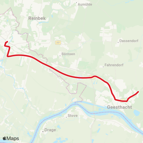 Andere Linien Bf. Bergedorf > Geesthacht, Zob > Geesthacht, Oberstadt map