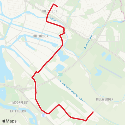 StadtBus/RegionalBus (Hamburg) Billstedt > Billwerder Moorfleet > Mittlerer Landweg map