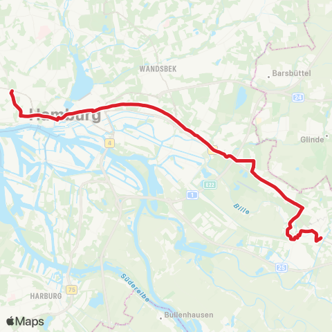 NachtBus Holstenstraße > Rathausmarkt > Mümmelmannsberg > Bf. Bergedorf map