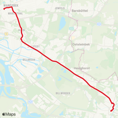 Andere Linien %Ubwandsbeker Chausse > Wandsbek Markt > Horner Rennbahn > Bf. Bergedorf map