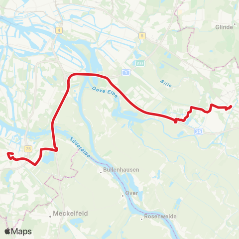 Andere Linien Harburg Rathaus > Bf. Harburg > Nettelnburg > Bf. Bergedorf map