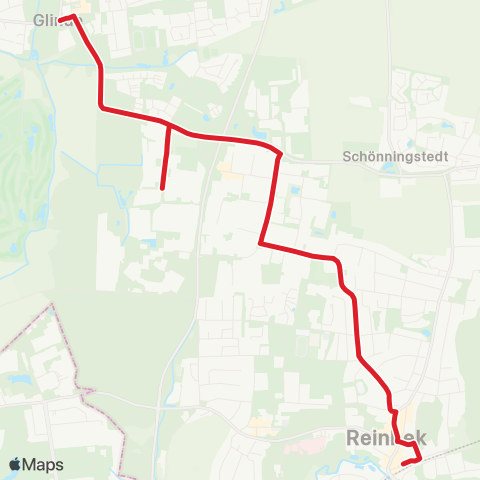 StadtBus/RegionalBus (Hamburg) Reinbek > Reinbek, Borsigstraße > Reinbek, Senefelder Ring > Glinde, Markt map