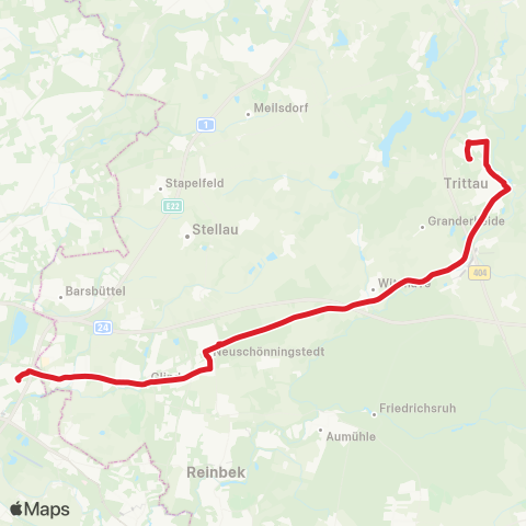 StadtBus/RegionalBus (Hamburg) Steinfurther Allee > Glinde > Neuschönningstedt > Trittau / Sachsenwaldau map