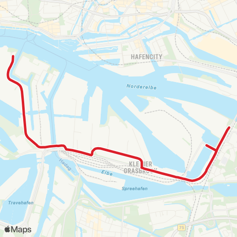 StadtBus/RegionalBus (Umland) Steinwerder > Arningstraße (Fähre) > Veddel > Überseezentrum map