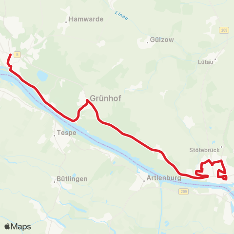 NachtBus Geesthacht, Zob > Schnakenbek > Tesperhude > Lauenburg map