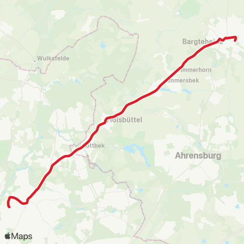 NachtBus Poppenbüttel > Hoisbüttel > Timmerhorn > Bf. Bargteheide map