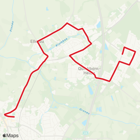 StadtBus/RegionalBus (Hamburg) Quickborn-Heide > Ellerau > Quickborn, Schuldorf map