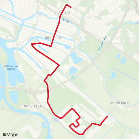 StadtBus/RegionalBus (Hamburg) Billstedt > Billbrook > Gewerbegbiet Allermöhe > Mittlerer Landweg map