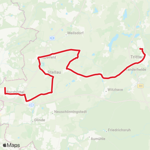 StadtBus/RegionalBus (Hamburg) Barsbüttel > Willinghusen > Stellau > Stapelfeld > Brunsbek > Trittau map