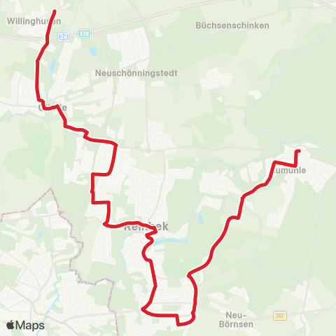 StadtBus/RegionalBus (Hamburg) Willinghusen > Glinde > Reinbek > Wentorf > Aumühle map