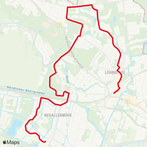 StadtBus/RegionalBus (Hamburg) Neuallermöhe > Nettelnburg > Lohbrügge > Bf. Bergedorf map