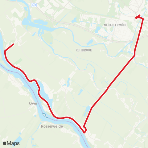 StadtBus/RegionalBus (Hamburg) (Ochsenwerder >) Howe > Bf. Bergedorf map