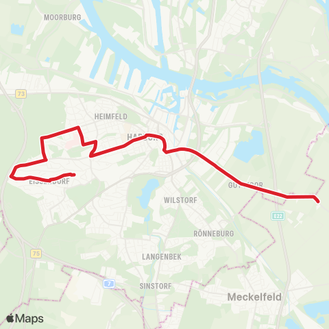 StadtBus/RegionalBus (Hamburg) Nachtigallenweg > Bf. Hharburg Rathaus > Groß Moor map