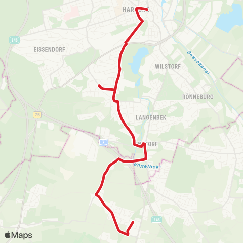 StadtBus/RegionalBus (Hamburg) Bf. Hittfeld > Sinstorf > Marmstorf > Bf. Harburg map