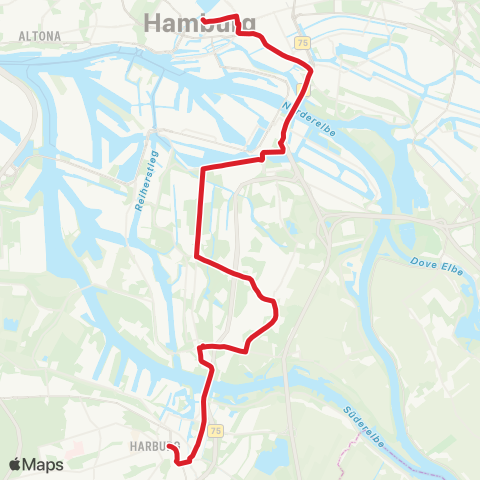 NachtBus Rathausmarkt > Wilhelmsburg > Bf. Harburg Rathaus map