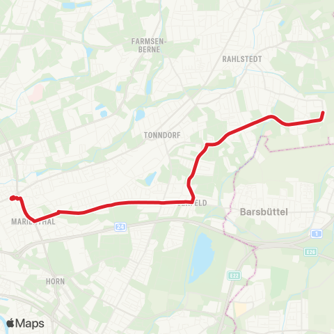 NachtBus Wandsbek Markt > Jenfeld > Rahlstedt (Sorenkoppel) map