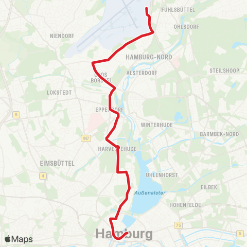 NachtBus Groß Borstel > Eppendorf > Klosterstern > Bf. Dammtor > Rathausmarkt map