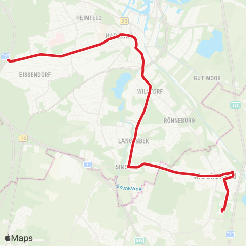 StadtBus/RegionalBus (Hamburg) Heimfeld > Eißendorf > Bf. Harburg > Sinstorf > Meckelfeld map