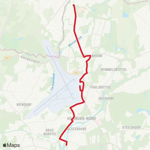 StadtBus/RegionalBus (Hamburg) Ochsenzoll > Hamburg Airport > Lattenkamp map