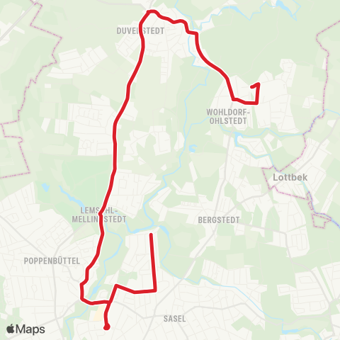 StadtBus/RegionalBus (Hamburg) Ohlstedt > Poppenbüttel > Sasel (Mellingburgredder) map