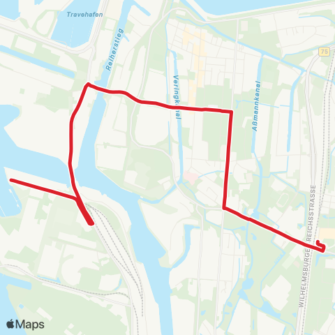 StadtBus/RegionalBus (Hamburg) Rethehöft > Wilhelmsburg map