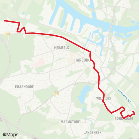 StadtBus/RegionalBus (Hamburg) Heykenaubrook > Bf. Harburg > Rönneburg ( Vorderkamp) map