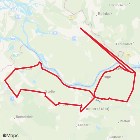 Andere Linien Elb-Shuttle Bf. Bergedorf - Marschacht - Winsen - Stelle - Meckelfeld - Hoopte - Hunden - Bf. Bergedorf map