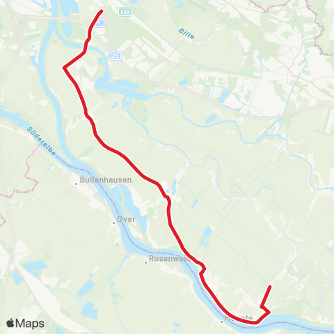 StadtBus/RegionalBus (Hamburg) Moorfleet > Ochsenwerder > Howe > Zollenspieker > Kirchwerder, Teufelsort map