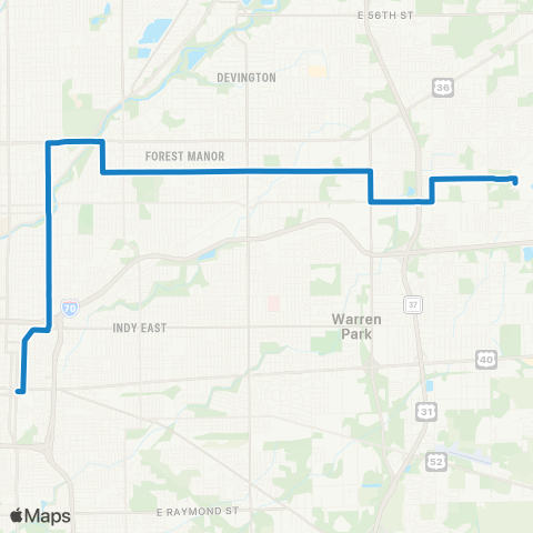 IndyGo East 34th St map